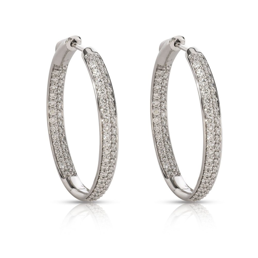 Blue Nile Pave Diamond Hoop Earrings in 14K White Gold 1.95 CTW